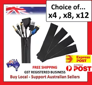 Cable Management Organizer Neoprene Cable Cord Wire Cover Hider Sleeves PC TV - Picture 1 of 5