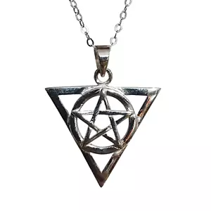 Witchcraft 1st Degree Necklace Pendant Pentacle Wicca Pagan 18" Sterling Silver - Picture 1 of 12