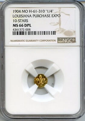 GEM PL- 1904 1/4$ GOLD Louisiana Purchase Expo / NGC MS66 DPL So-Called $ - Image 1 of 3