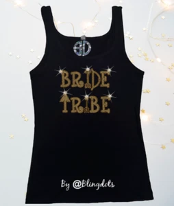 Camiseta sin mangas Bride Tribe Bling despedida de soltera brillo lentejuelas camisa brillante  - Imagen 1 de 5