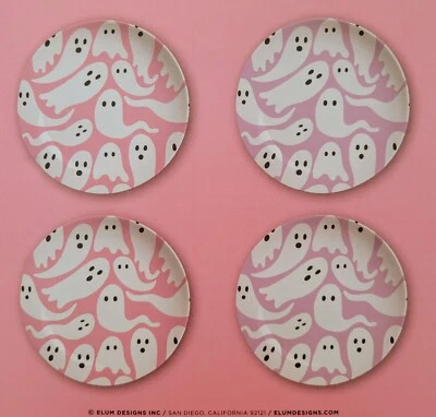 Juego de caja lateral aperitivo platos fantasmas rosa y púrpura de Halloween de 4 quilates Elum Foto 1 de 4