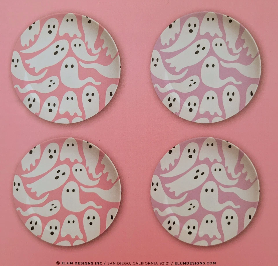 Juego de caja lateral aperitivo platos fantasmas rosa y púrpura de Halloween de 4 quilates Elum Foto 1 de 4