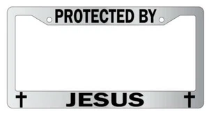 Protected By Jesus Chrome License Plate Frame Auto - Picture 1 of 1
