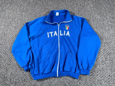 Italia Soccer Full Zip Sweatshirt Adult XL Blue Embroidered Football Italy Made Cover