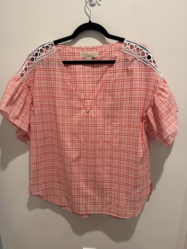 Camicetta tunica Michael Kors donna rosa arancione scollo a V manica corta XL (L2252)