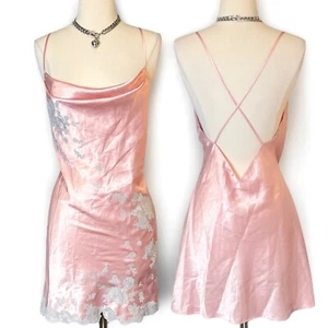 Natori Bubblegum Pink Slip Dress Satin Lace Bimbo Barbiecore Coquette Angel Y2k - Picture 1 of 10