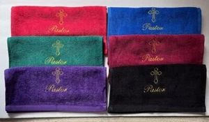 Embroidered Pastor Towel 100% Cotton Velour.  Each Measures 11 1/2" x 18 1/2" - Picture 1 of 7