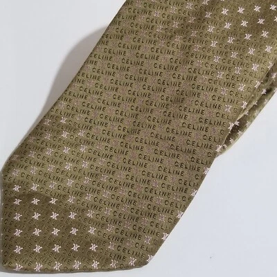 Шелковый галстук с логотипом Celine жаккардовый дизайнерское имя сделано в Италии зеленый - Изображение 1 из 4