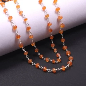 1,3,5 Feet Roll Bulk Silver Plated Faceted Carnelian Rondelle Beads Rosary Chain - Picture 1 of 6