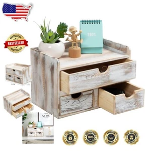 Space-Saving Rustic White Desk Organizer with Removable Drawers for Any Room - Picture 1 of 8