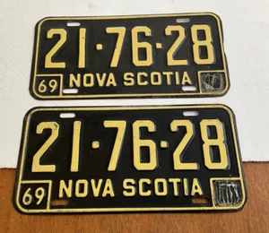 Pair 1969 Nova Scotia Canada License Plate Tag 21-76-28 - Picture 1 of 2