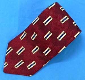 VTG BILL BLASS Black Label MAROON/GOLD Rectangle Print 100% SILK Men's NECK TIE - Picture 1 of 3