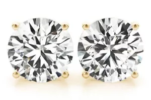 1.5CT NATURAL DIAMOND 14KT YELLOW GOLD MARTINI STYLE STUD EARRINGS FREE SHIPPING - Picture 1 of 2