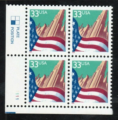 1999 US SC 3277 Flag Over City, Plate Block of 4 - Bottom Left - MNH - Image 1 of 2