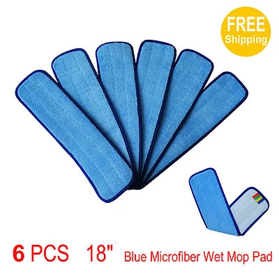 SUNNYCARE 6 Blue Microfiber Wet Mop Pads Refill Fits Starfiber, Bona, Libman, Scoth-Brite