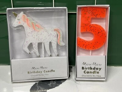 Meri Meri единорог день рождения свеча и #5 свеча оранжевый блестящий новый/нераспечатанный - Изображение 1 из 4