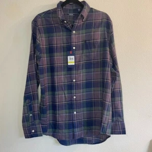 IZOD Plaid purple+green button-up sz M Collared long sleeve NWT - Picture 1 of 9