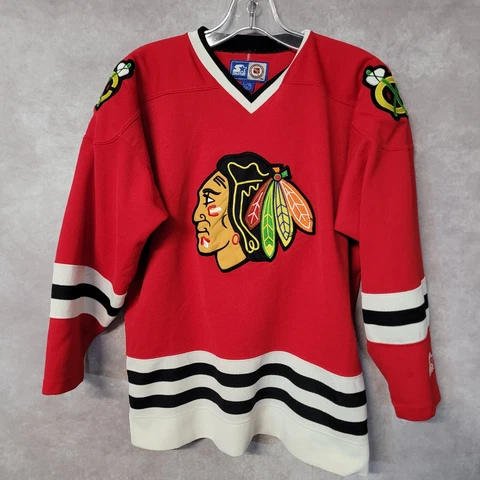 Vintage 90s Starter NHL Chicago Blackhawks Red Hockey Jersey Youth L XL Sewn Cover
