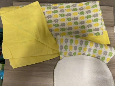 Manta de bebé unisex hecha a mano y paño eructo con elefantes felpa de franela amarilla Foto 1 de 4