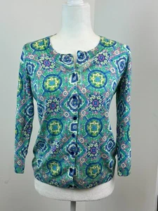 Talbots Mod Print Pure Italian Merino Wool Cardigan Sweater * SMALL - Picture 1 of 4