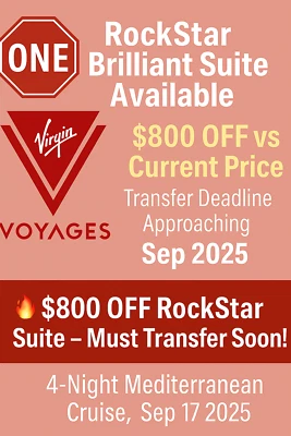 Virgin Voyages RockStar Suite — блестящая каюта 17–21 сентября 2025 г. | сэкономьте 800 долл. США+ - Изображение 1 из 4