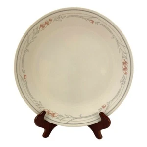 Corelle Corning 3 Rose Dinner Plates Beige Gray Stripe Peach Flower 10.25" - Picture 1 of 8