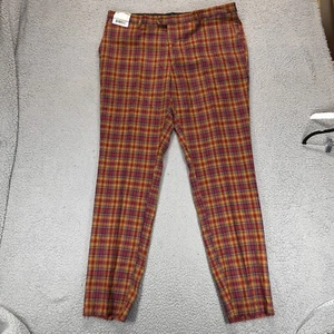 NWT Kent & Park Italy Mens Golf Pants Plaid Raw Hem Size 44 (43x35) Tailor Ready - Picture 1 of 9