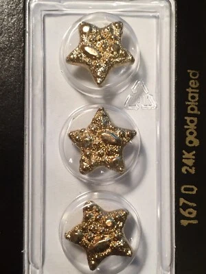 DILL BUTTONS | Brand NOS | 24K Gold Plated Star #1670 9/16" 14mm | 3 Pack - Image 1 of 4