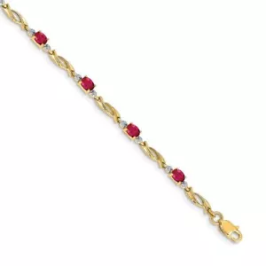 10K Solid Yellow Gold Diamond Oval Ruby Tennis Bracelet - Picture 1 of 12