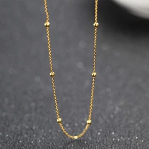 Authentic 18k Yellow Gold Chain Women Luck Beads With O Link Necklace 20inch - Picture 1 of 3