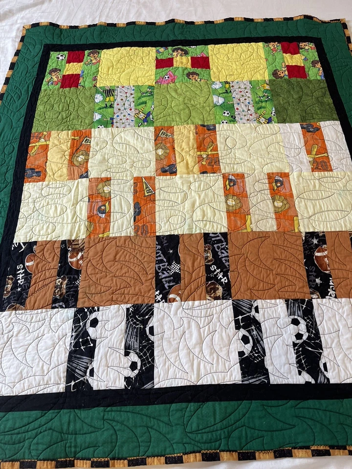 Vtg Sports Quilt Blanket Quilts For Kids Handmade Vintage 42” x 37” Dora Diego - Image 1 of 4