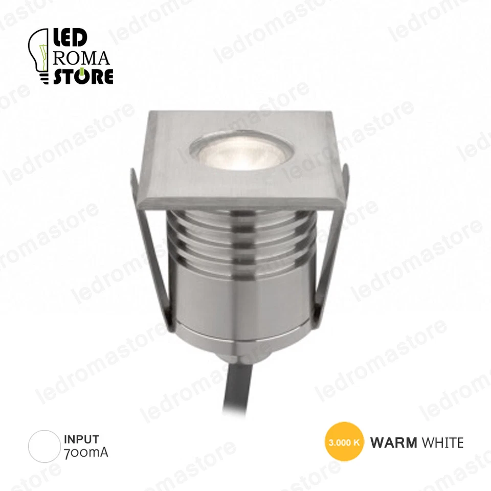 FARETTO LED SUBACQUEO DA INCASSO QUADRATO INOX IP68 3W LUCE WARM CALDA 3000K - Immagine 1 di 1