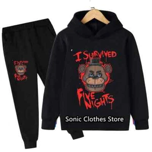 FANF Hoodie Set Kids 2pcs Five Nights at Freddy Cartoon Hooded +pants Tracksuit - Picture 1 of 32