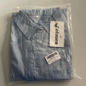 NWT Cofouen Women’s Blue Long Sleeve Button Down Shirt Size XL Uniform - Picture 1 of 3