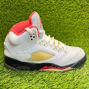 Nike Air Jordan 5 Retro Boys Size 5.5Y White Red Black Basketball Shoes Sneakers - Picture 1 of 10