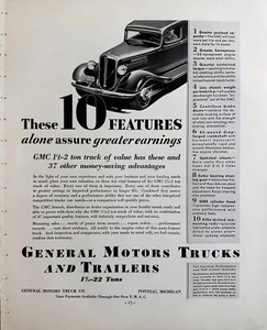Camiones y remolques General Motors 1935 anuncio impreso original, Pontiac Michigan - Imagen 1 de 3