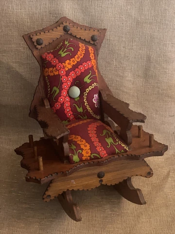 Vintage Handmade Wooden Doll Rocking Chair Wingback With Cushion & Drawer Cover