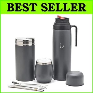 All-in-One Modern Yerba Mate Set - Gourd, Thermos, 2 Bombillas & Cleaning Brush - Picture 1 of 10