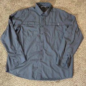 Wrangler Shirt Mens Large Blue Long Sleeve Button Up Outdoor Performance Nylon - Picture 1 of 9