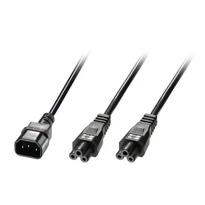 Lindy 2.5m IEC C14 to 2 x IEC C5 Splitter Extension Cable, Black - Afbeelding 1 van 2