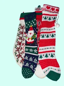 Juego de 4 Medias de Navidad Tejidas Kurt S. Adler De Colección Papá Noel y Árbol De Vacaciones Pat - Imagen 1 de 5