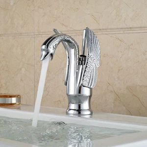 Rubinetto bagno cromato Swan ottone lavabo manico singolo foro miscelatore lavandino rubinetto acqua - Foto 1 di 12