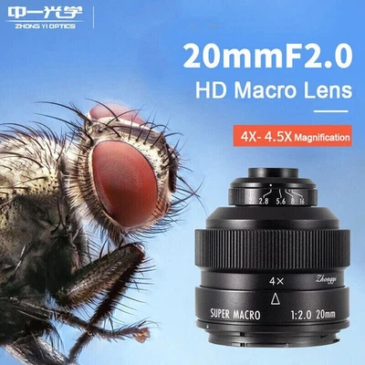 Zhongyi 20mm F2.0 4.5x HD Macro Lens Full Frame for Canon Nikon Sony Fuji M4/3 - Image 1 of 4