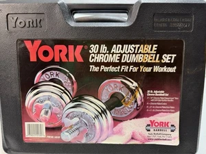York 30 Lb. Adjustable Dumbbell Set In Hard Plastic Case No. 140132 - Picture 1 of 3