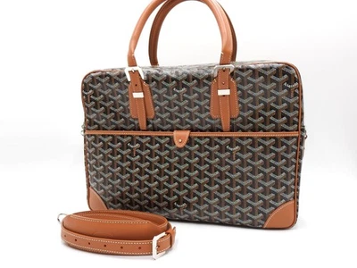 Auténtico Bolso de Negocios GOYARD AMBASSADE NV2 PVC Lona Cuero Negro Marrón X-9920 Foto 1 de 4