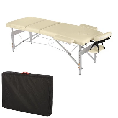 Massageliege Massagebank Mobile Aluminium Verstellbar 3 Zonen 12,5 KG Beige - Bild 1 von 4