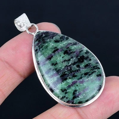 Colgante hecho a mano de 2,17" enchapado en plata 925 con zosite de rubí Foto 1 de 3