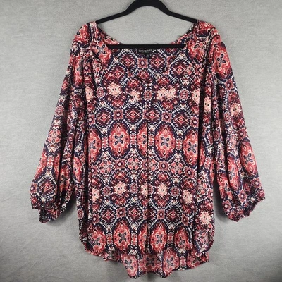 Camisa Living Doll Mujer 3X Rojo Azul Marino Estampado Boho Campesino Hecha en EE. UU. Foto 1 de 4