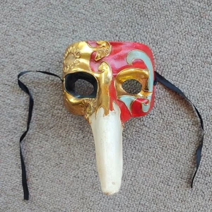 Vtg Venetian Mask Red Black & Gold Plaque Doctor Italy Paper Mache Masquerade - Picture 1 of 12
