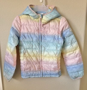GAP Pastel Ombre Rainbow Hooded Full Zip Up Lightweight Puffer Jacket Size L - Picture 1 of 5